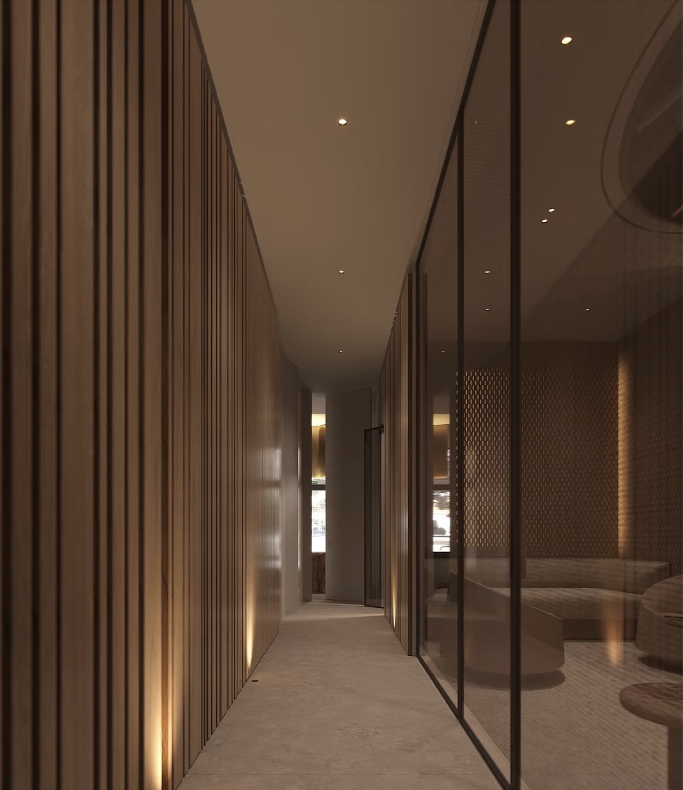 couloir habillé de tasseaux bois, menuiserie sur mesure — ayyur interiors.